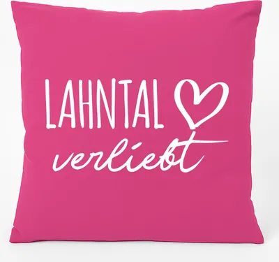Produktbild von Huuraa Kissen Lahntal verliebt 40x40cm mit Füllung Fuchsia Baumwolle Dekokissen Geschenkidee
