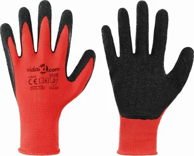 Produktbild von vidaXL Arbeitshandschuhe 12 pcs Rot und Schwarz 7 / S Latexbeschichtung