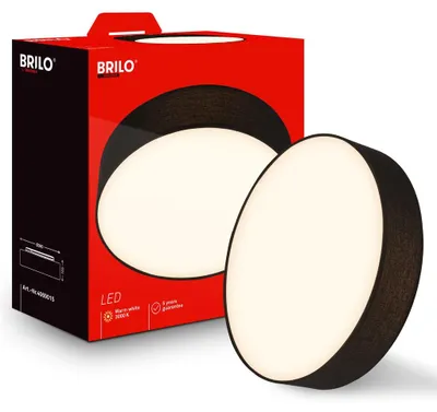 Image de Briloner Plafonnier LED abat-jour en tissu Ø38x10,5 cm rond 24W 2600lm 3 000K blanc chaud noir - Lustre salon chambre cuisine couloir