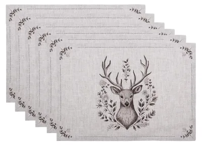 Obrázek produktu pro Clayre & Eef GTW40 Prostírání s motivem jelena 48x33 cm Sada 6 kusů béžové barvy