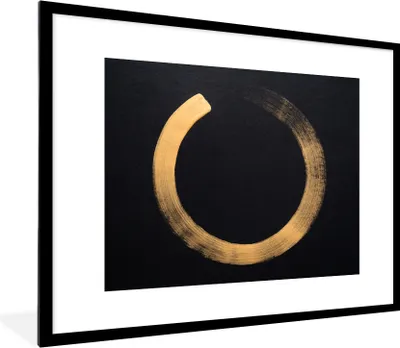 Produktbild von MuchoWow® Gerahmtes Poster Goldener Kreis auf dunklem Hintergrund 80x60 cm - Poster mit Schwarzem Bilderrahmen Wandposter Rahmen Foto Bilder - Schlafzimmer-Dekorationen - Fotoposter