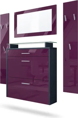 Produktbild von Vladon Garderobe Malea, Garderobenset bestehend aus 1 Hängeschuhschrank, 1 Wandspiegel und 2 Garderobenpaneele, Anthrazit matt/Brombeer Hochglanz
