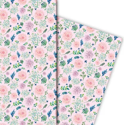 Produktbild von Wunderschönes Blüten Geschenkpapier mit einem Hauch von Sommer auf rosa - G5116, 32 x 48cm