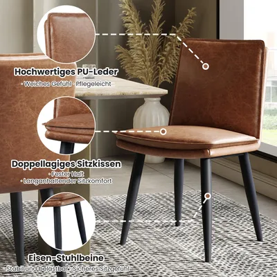 Produktbild von 6 Esszimmerstühle, PolyurethanEsszimmerstühle, doppellagige Kissen, bequem und weich, geeignet für Esszimmer, Wohnzimmer, Cafés, moderner Stil, braun Brown
