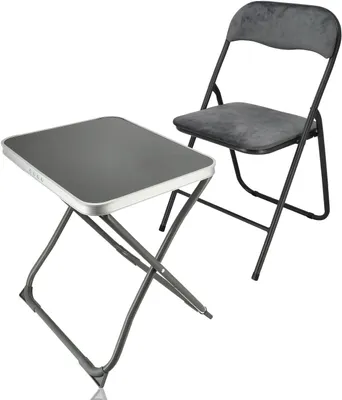 Produktbild von Campingtisch und Stuhl Set, grau, für 1 Person, klappbar, für Balkon