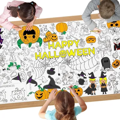 Productafbeelding van Halloween tafelkleed voor kinderen, 183 x 90 cm, knutselpapier om in te kleuren, decoratieposter