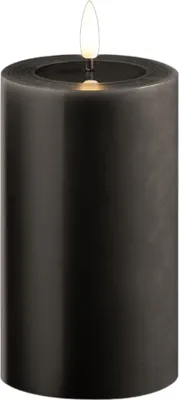 Produktbild von Mittlere LED Stumpenkerze mit Timer grau 7,5cm ø 12,5cm Höhe - 2 AA Batterien nötig LED Echtwachskerze mit Flackereffekt flammenlose Stumpenkerze - LED Kerze mittel dick Echtwachspiegel