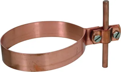Zdjęcie produktu dla Opaska do rur spustowych DEHN, 100 mm, miedź, z nakładką dwuśrubową, do średnicy 7–10 mm, 1 szt.