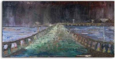 Produktbild von Coloray Acrylbild 140x70 Wandbild Acrylbilder Meer Nachtregen in der Seebadestadt