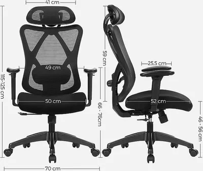 Produktbild von Bürostuhl - Ergonomischer Bürostuhl - Computerstuhl - Netzstuhl - Verstellbare Lendenwirbelstütze und Kopfstütze