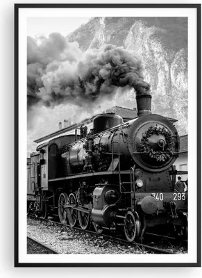 Produktbild von Gerahmtes Poster - Schwarzer Rahmen - Zug Schwarzweiß Rauch - 70x100 cm - Wand Bild - Wanddeko - Wandbilder - Wandposter - Bilderrahmen - Bilder - Kunstdruck - Wandbild - P2BPA70x100-4315
