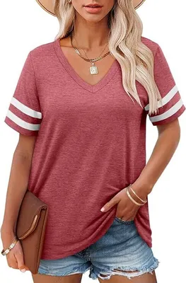 Produktbild von Sommer Tunika-Top für Damen - Lässiges V-Ausschnitt T-Shirt, Kurzarm, Lockere Passform, Bequem & Vielseitig
