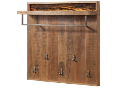 Image de MASSIVMOEBEL24 | Porte manteau en bois d'Acacia 88x25x88 naturel laqué BARK #119