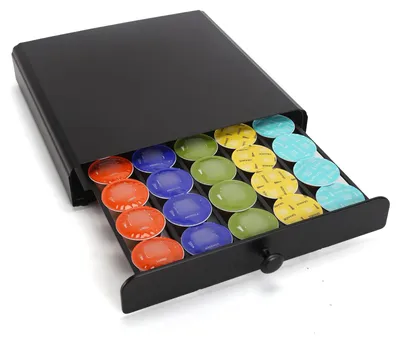 Kapselhalter mit Schublade für 30 Kapseln, Schwarz, Metall
