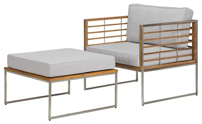 Produktbild von home24 Loungesessel - 2-teilig - Webstoff / Teak Massiv