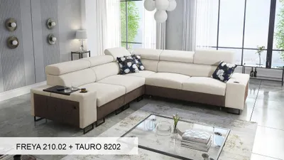 Produktbild von Moderne Eckcouch L-Form Ecksofa MELODIE III mit Schlaffunktion BEIGE FREYA 210.02 + TAURO 8202