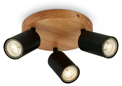Image de Lampe de plafond Plafonnier vintage industriel 3xGU10 9W noir bois Briloner