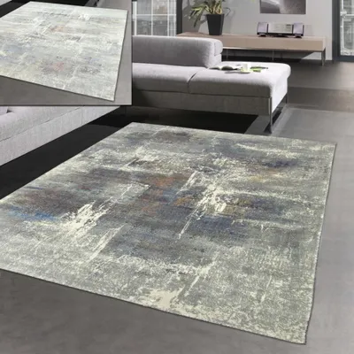 Image de Tapis design couloir salon abstrait gris bleu Taille - 80 x 300 cm