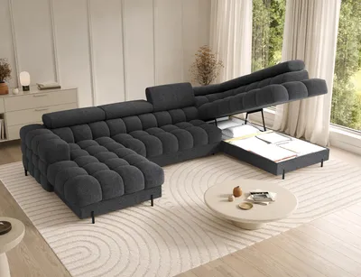 Produktbild von Wohnlandschaft in U-Form XXL Falco Sofa mit Bettkasten und Schlaffunktion Teddystoff Royal 05 Anthrazit rechts