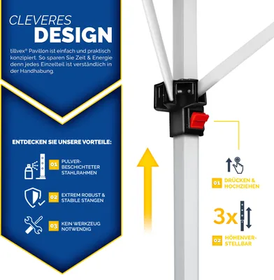 Marketing image showing features of a tillvex Pavillon.
