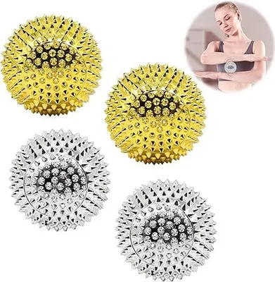 Produktbild von 4 Stk Magnetic Acupressure Balls für Finger Igelball Massage, Magnetische Akupressurkugeln, Igelball Klein Metall, für Stress Relief Oder Massage(Gold, Silber)