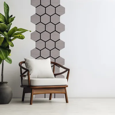 Produktbild von Homestyle4u Akustikpaneele Holz 76x62 cm 8 Wandpaneele Grau Hexagon Paneele Wohnzimmer Deckenpaneele Wandverkleidung