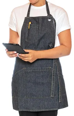 Zdjęcie produktu dla Le Chef DE116 | Fartuch użytkowy Bib Washed Denim Apron - Kolor: czarny/szary - Rozmiar: 91 x 71 cm