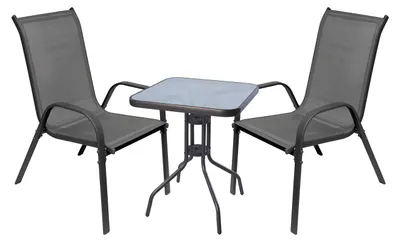3-tlg. Bistro Garnitur Balkonset Garnitur Tisch + 2 Stapelstühle Anthrazit