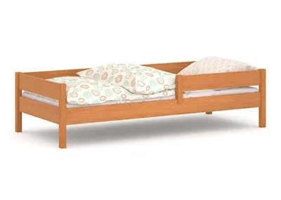 Produktbild von Kinderbett 160x80 Kinderbett mit Rausfallschutz & Lattenrost Teak 80 x 160 für Mädchen und Jungen Massivholz Kiefer und MDF Möbelplatte,
