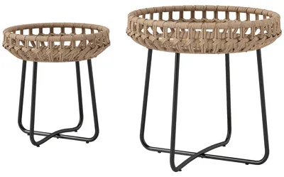Produktbild von 2er Set Beistelltisch Polyrattan Ø60/41 cm rund wetterfest Gartentisch mit X-Beine Verstellbare Fußpads Braun