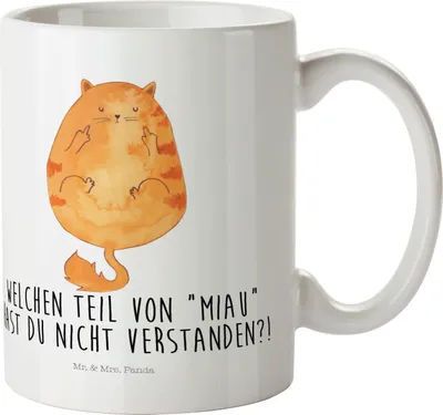 Produktbild von Mr. & Mrs. Panda Mehrwegbecher Katze Mittelfinger - Weiß - Geschenk, Cat, Plastikbecher, Katzen, Pott, Trinklernbecher, Kindertasse, Kater, Mietze, Cats, Haferl