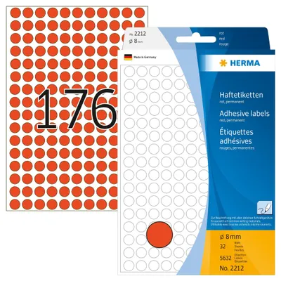 Produktbild von Vielzwecketiketten rot Ø 8 mm rund Papier matt 5632 St.