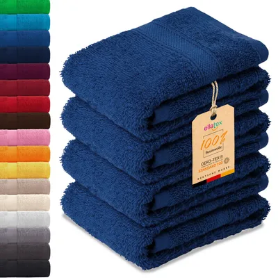 Produktbild von EllaTex PARIS 4er Set Gästetücher 30x50 cm – 100% Baumwolle, 500 g/m² Frottier, Vorteilspack, in Farbe: Königsblau