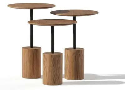 Immagine prodotto di 3 tavolini laterali per il soggiorno, stile moderno, colore marrone, nuovi, pratici, forma rotonda