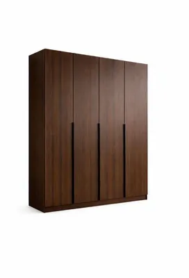 Zdjęcie produktu dla Duża szafa 4-drzwiowa LIZA otwierana 200cm dąb okapi, w komplecie z półkami, drążkiem i uchwytami czarnymi lub złotymi, modny design