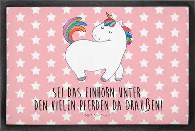 Produktbild von Mr. & Mrs. Panda Schmutzfangmatte Einhorn Stolzieren 50 x 75 cm - Rot Pastell - Geschenk, Unicorn, Pferd, Türvorleger, Fussmatte, fußmatte, Türmatte, Stolz, Einhörner