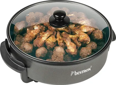 Produktbild von Bestron Elektrische Partypfanne, XXL-Multifunktionspfanne Ø40cm mit Glasdeckel, Antihaftbeschichtet, 1.500 Watt, AHP1800Z, Farbe: Schwarz