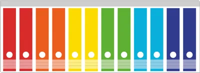 Produktbild von Wallario Ordnerrücken Sticker, selbstklebend für breite Ordner, 12 Stück, Motiv Kräftiger bunter Regenbogen