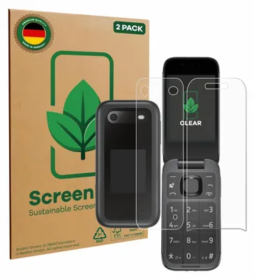 Produktbild von 2x ScreenLeaf Schutzfolie für Nokia 2660 Flip (Display+Rückseite) nachhaltiger Displayschutz Display Schutz Folie Klar Transparent