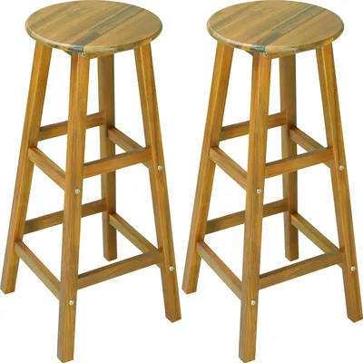 Produktbild von CASARIA® Barhocker 2er Set Holz Akazie Outdoor 75cm Sitzhöhe Fußstütze 150kg Belastbarkeit Massiv Rund Rustikal Garten Küche Bar Stuhl Hocker Braun