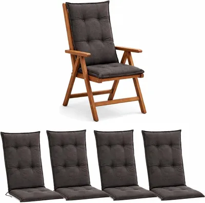 Produktbild von BURI Hochlehner Auflagen 117x49x6 cm - wetterfeste Gartenstuhlauflage mit Schaumkern & Vollvlies, Halteband & Bindebänder, bequemes Stuhlpolster für Balkon, Terrasse & Garten