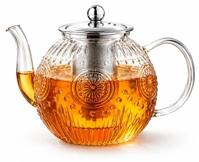 Glas-Teekanne mit Sieb, 1,5 l, Sonnenblumenmuster