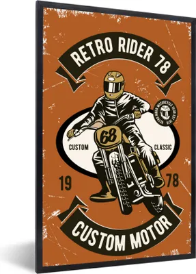 Produktbild von MuchoWow® MuchoWow® Gerahmtes Poster Motorrad - Helm - Retro - Zitat 20x30 cm - Poster mit zchwarzem Bilderrahmen - Drucken - Bilder Poster im Rahmen