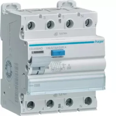 Produktbild von Hager FI-Schalter 4P 10kA 100A 30mA Typ A CDA684D