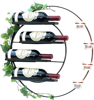 Zdjęcie produktu dla DanDiBo Stojak na wino na 4 butelki i podgrzewacze Metalowy 55 cm Ściana Czarny Vivace 96214 Okrągły stojak na butelki Uchwyt na butelki Montaż ścienny Nowoczesny uchwyt ścienny Stojak ścienny