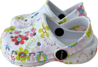 Produktbild von Baby & Kinder Clogs mit Blumenmuster » günstige Kinderschuhe » Kinder Badeschlappen » Schuhe für Babys & Kleinkinder » Badelatschen mit Riemen und Cut-Outs: Motiv 4 / 29 Motiv: Motiv 4 Schuhgröße: 29