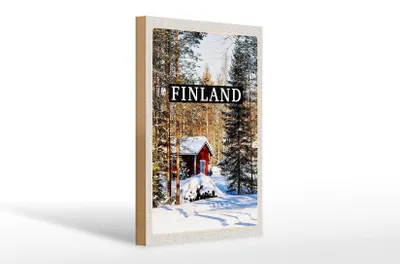 Produktbild von Holzschild Reise 20x30cm Finnland Winterzeit Schnee Wald
