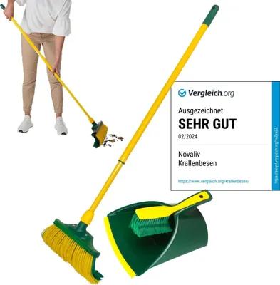 Produktbild von Novaliv Krallenbesen Set 30 cm Holz mit Teleskopstiel gebogenen Borsten mit Kehrgarnitur Gartenbesen Straßenbesen Kehrbesen (Besen + Kehrschaufel Set Krallenhandfeger, 40 cm)