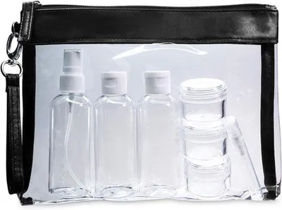 Productafbeelding van Famanu cosmetas tas transparant, 100 ml en 1 liter - geschikt voor handbagage - reistas met rits - zwart