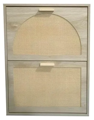 Produktbild von DRW Schuhregal mit 2 Schubladen aus Holz und Rattan in Natur 78x60x17cm